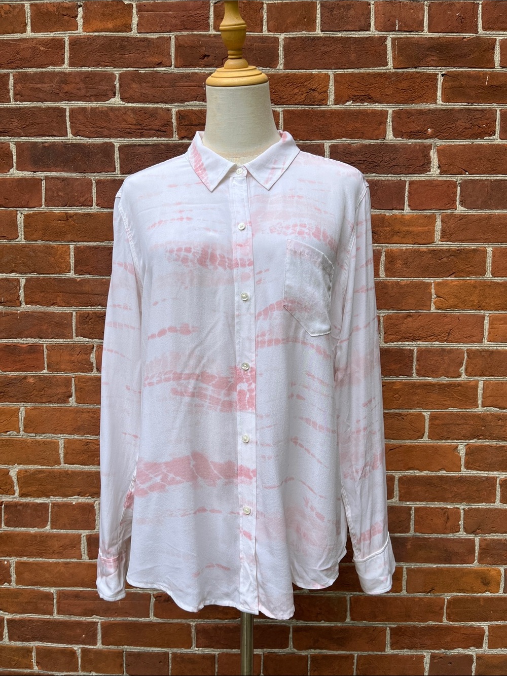 Rails Sheer Silk Button-Up Shirt in White and Light Pink
